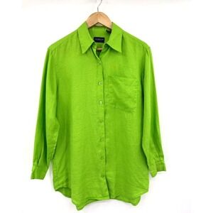 Liz Claiborne LizSport Tunic TopLinen Button Down Shirt Green Small Oversized‎
